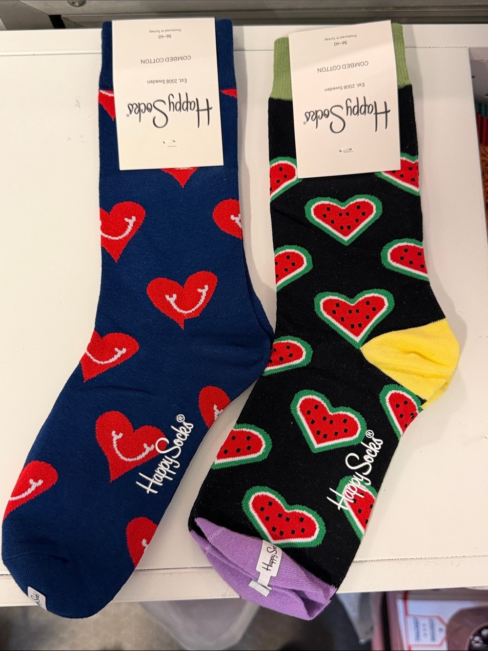 Happy Socks Colorful Heart Pattern Crew Socks - 2 Pair